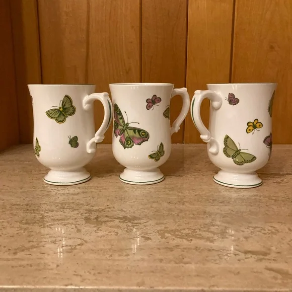 Crown Staffordshire England Vibrant Butterfly Moth Footed Mugs Easter Irish ☘️🦋 - Picture 3 of 8